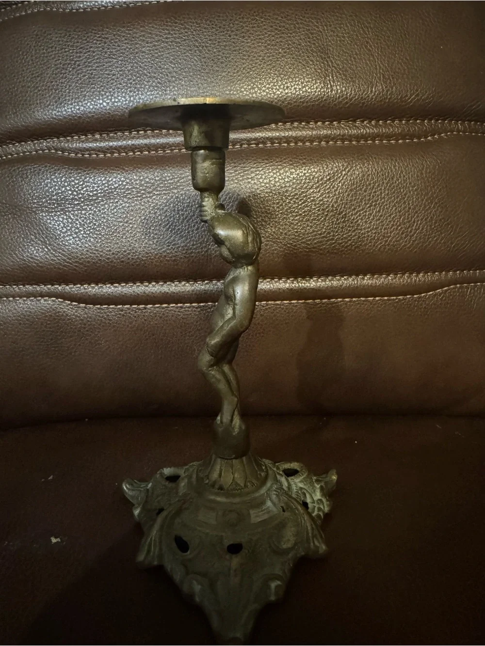 Antique-Style Bronze Cherub Candle Holder - Decorative Table Accent